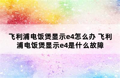 飞利浦电饭煲显示e4怎么办 飞利浦电饭煲显示e4是什么故障